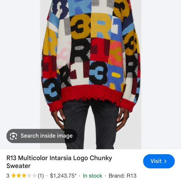 R13 Multicolor Very  Oversized Chunky Intarsia Sweater - Picture 3 of 14